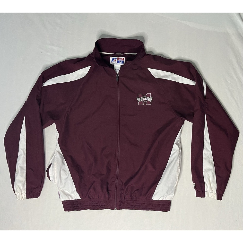 Russell Team Issue Mississippi State Bulldogs Jacket Mens Medium Maroon Full Zip